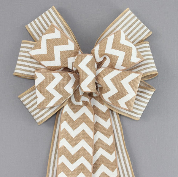 Black Natural Chevron Burlap Wreath Bow - Package Perfect Bows