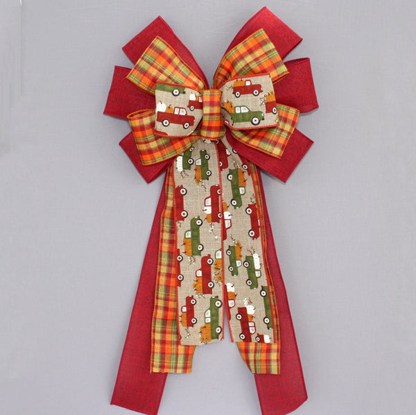 Natural Fall Truck Plaid Burgundy Wreath Bow Package Perfect Bows