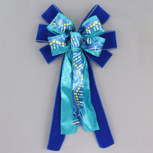 Happy Hanukkah Royal Blue Wreath Bow