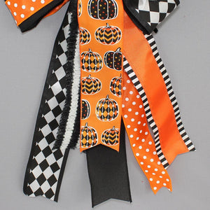 Halloween Deco Pumpkins Wreath Bow - Halloween Wreath Bow, Front Door Wreath Bow