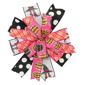 Halloween Witch Deco Pumpkins Wreath Bow - Hot Pink Halloween Wreath Bow, Halloween Decorations, Wreath Bow