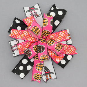 Halloween Witch Deco Pumpkins Wreath Bow - Hot Pink Halloween Wreath Bow, Halloween Decorations, Wreath Bow