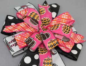 Halloween Witch Deco Pumpkins Wreath Bow - Hot Pink Halloween Wreath Bow, Halloween Decorations, Wreath Bow