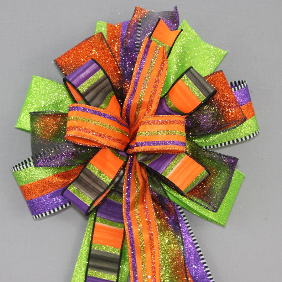 Halloween Sparkle Stripe Wreath Bow - Front Door Decor - Halloween Themed Bow