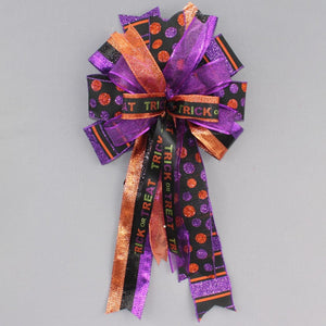 Trick or Treat Metallic Sparkle Halloween Wreath Bow - Halloween Wreath Bow, Front Door Wreath Bow