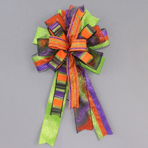 Halloween Sparkle Stripe Wreath Bow - Front Door Decor - Halloween Themed Bow