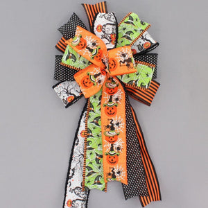 Halloween Graveyard Witch Hat Wreath Bow - Halloween Wreath Bow, Front Door Wreath Bow