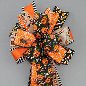 Halloween Parade Icons Wreath Bow - Halloween Wreath Bow, Front Door Wreath Bow