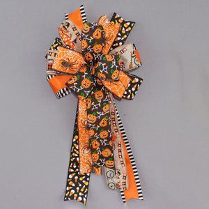 Halloween Parade Icons Wreath Bow - Halloween Wreath Bow, Front Door Wreath Bow