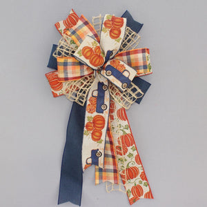 Navy Truck Pumpkin Fall Wreath Bow - Fall Wreath Bow, Pumpkin Wreath Bow