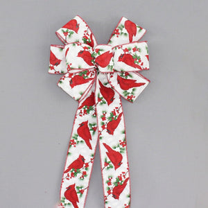 Christmas Cardinal Holly Berries Wreath Bow - Christmas Wreath Bow, Christmas Garland Bow