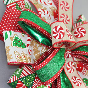 Christmas Candy Gingerbread Trees Wreath Bow - Christmas Wreath Bow, Gingerbread Wreath Bow