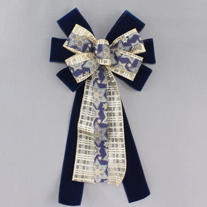 Star of David Navy Hanukkah Wreath Bow - Hanukkah Decorations, Chanukah Bow, Hanukkah Wreath Bow