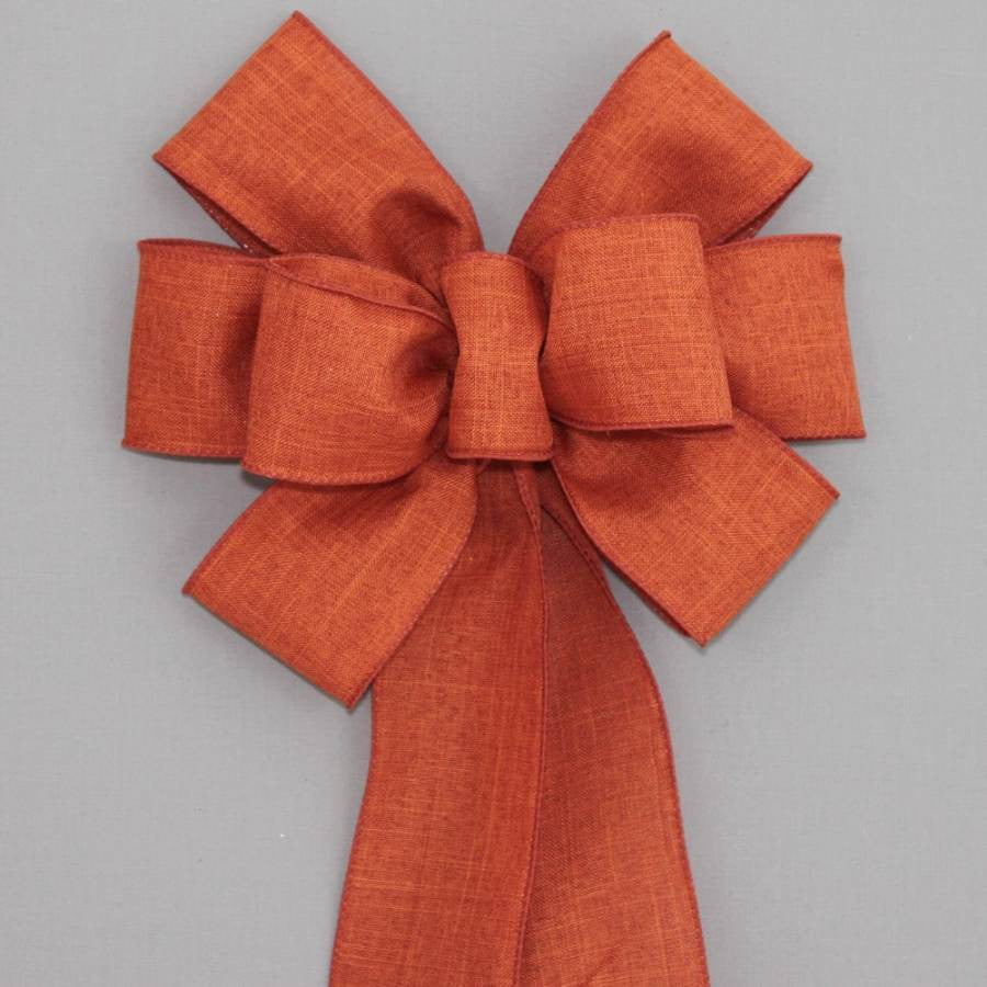 Burnt Orange Burlap Linen Wreath Bow - 2 sizes - Color Options