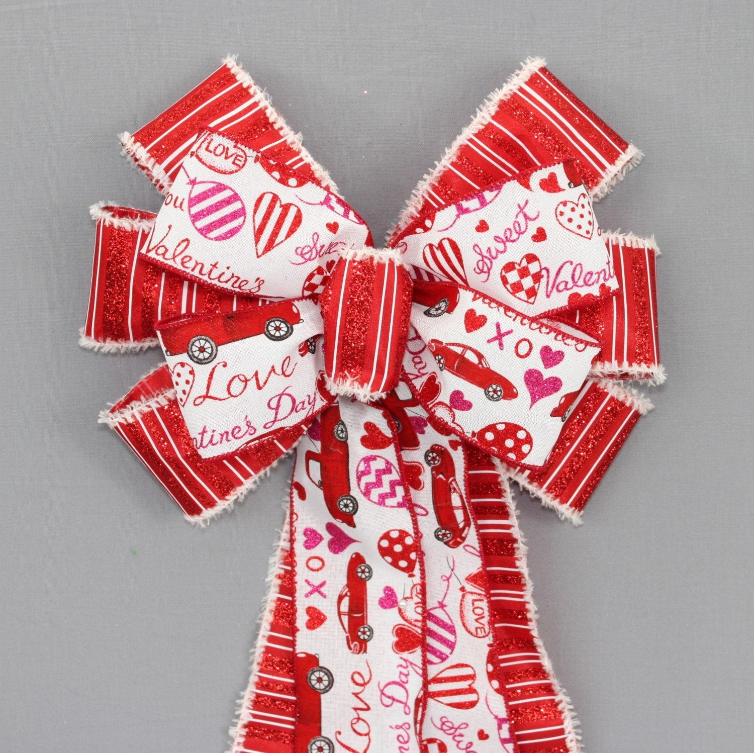 Red Sparkle Hearts Gingham Valentine's Wreath Day Bow - Package Perfect ...