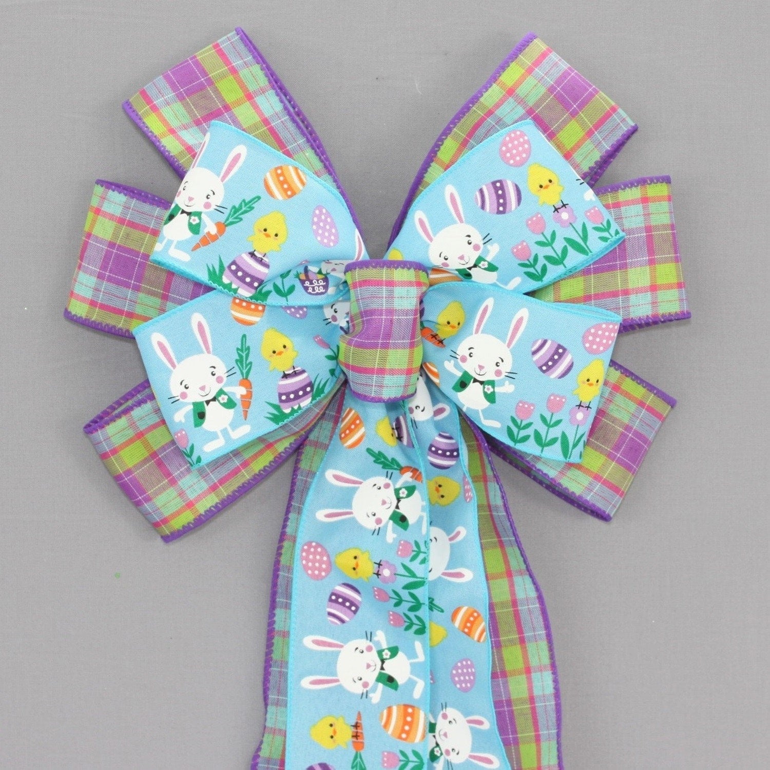 Festive Easter Bunny Plaid Wreath Bow - Package Perfect Bows