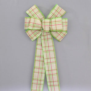 Natural Hot Pink Green Cornelia Plaid Wreath Bow 