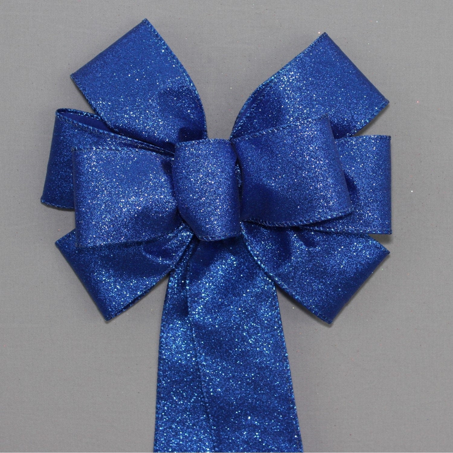 Handmade luxury wreath bow, French blue dupioni and blue gingham