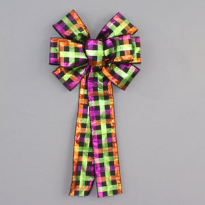 Halloween Metallic Plaid Wreath Bow - Halloween Decorations, Halloween Wreath Bow