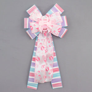 It's a Girl Rattle Ombre Stripe Baby Shower Wreath Bow - Baby Shower Bow, Baby Hospital Decoration, Baby Wreath Bow