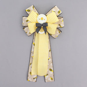 Happy Bees Gingham Baby Shower Bow - Baby Shower Bow, Baby Hospital Decoration, Baby Wreath Bow, Bumblebee Baby Shower