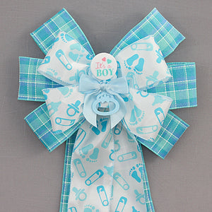 It's a Boy Blue Plaid Baby Shower Wreath Bow - Baby Boy Shower Bow, Baby Hospital Decoration, Baby Wreath Bow