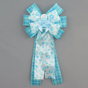 It's a Boy Blue Plaid Baby Shower Wreath Bow - Baby Boy Shower Bow, Baby Hospital Decoration, Baby Wreath Bow