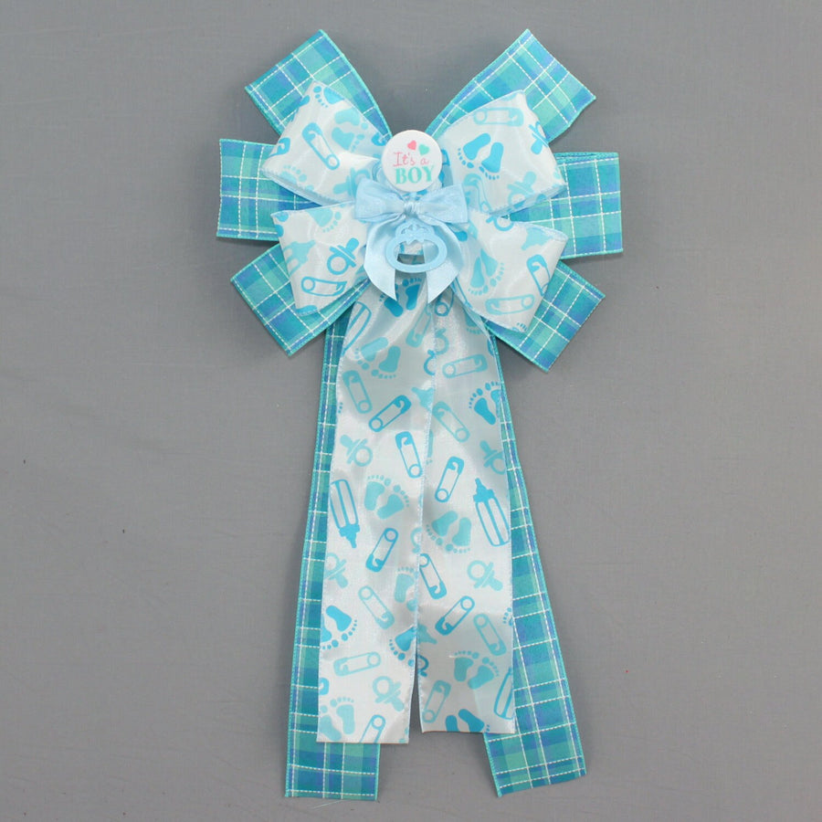 It's a Boy Blue Plaid Baby Shower Wreath Bow - Baby Boy Shower Bow, Baby Hospital Decoration, Baby Wreath Bow