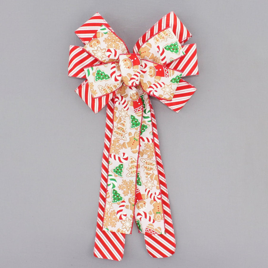 Gingerbread Candy Cane Stripe Christmas Wreath Bow - Gingerbread Christmas, Christmas Wreath Bow, Christmas Tree Bow