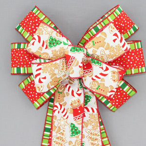 Gingerbread Candy Cane Stripe Christmas Wreath Bow - Gingerbread Christmas, Christmas Wreath Bow, Christmas Tree Bow