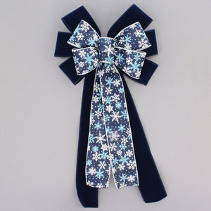 Navy Blue Velvet Snowflake Christmas Wreath Bow - Christmas Wreath Bow, Velvet Christmas Bow, Christmas Bow, Christmas Tree Bow