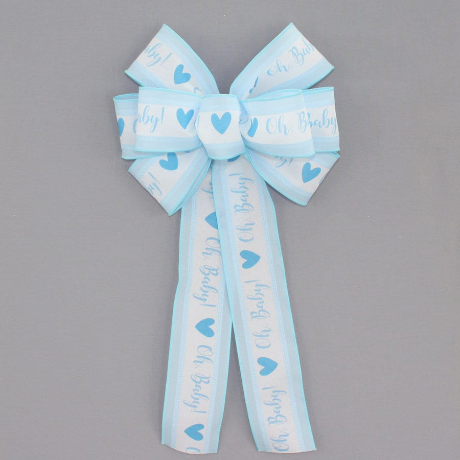 Oh Baby Blue Boy Shower Wreath Bow - Baby Wreath Bow, Blue Baby Wreath Bow, Baby Shower Bow