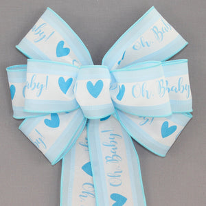 Oh Baby Blue Boy Shower Wreath Bow - Baby Wreath Bow, Blue Baby Wreath Bow, Baby Shower Bow