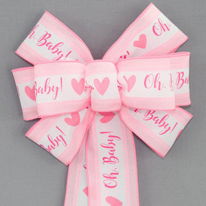 Oh Baby Pink Girl Shower Wreath Bow - Baby Wreath Bow, Pink Wreath Bow, Baby Shower Bow