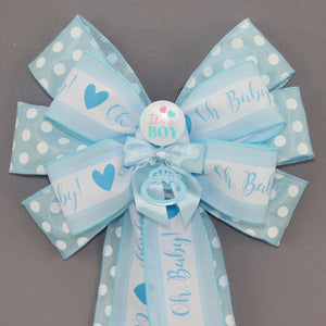 It's a Boy Blue Dot Rattle Baby Shower Bow - Baby Boy Shower Bow, Baby Hospital Decoration, Baby Wreath Bow