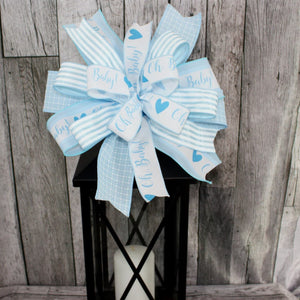 Baby Boy Blue Wreath Bow - Baby Wreath Bow, Blue Wreath Bow, Baby Shower Decorations