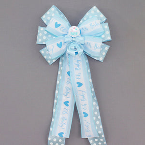 It's a Boy Blue Dot Rattle Baby Shower Bow - Baby Boy Shower Bow, Baby Hospital Decoration, Baby Wreath Bow