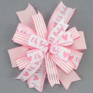 Baby Girl Pink Wreath Bow - Baby Wreath Bow, Pink Wreath Bow, Baby Shower Decorations